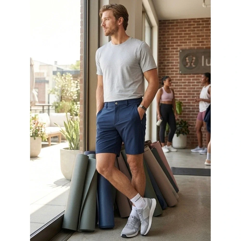 Lululemon Commission Short 9 Navy Blue Warpstreme Golf Chino Mens 34 LM7AASE